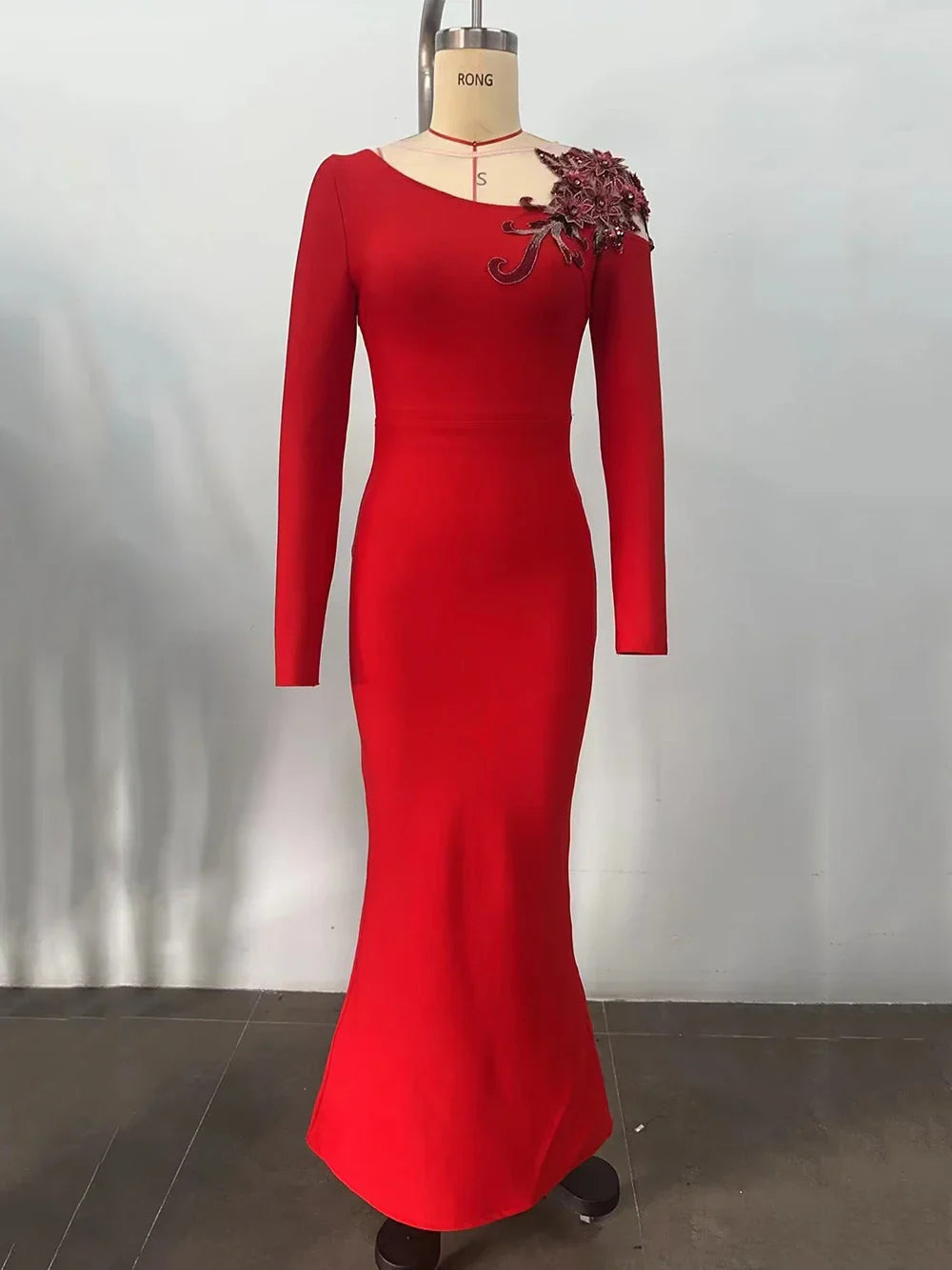 2024 Sexy Women Christmas Dress O-neck Long Sleeve Gauntlet Heavy duty sequin Flower Design Bodycon Backless Long Dress Vestidos