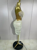 Luxury Shining Pearls Sexy Asymmetrical Skirt 2 PCS Set Women Evening Birthday Party Stage Dancer Performance Costume