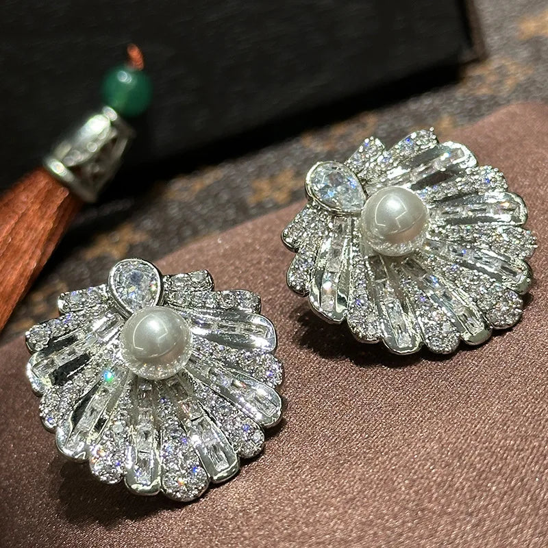 Pearl AAA Zircon Bridal Earrings CZ Cubic Zirconia Wedding Earring For Brides Accessories Women Party Dinner Dress Jewelry a Clear