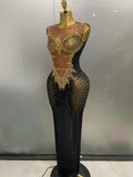 Sexy Sparkly Rhinestones Sleeveless Long Dress Women Birthday Celebrate Evening Photo Shoot Stage Performance Costume