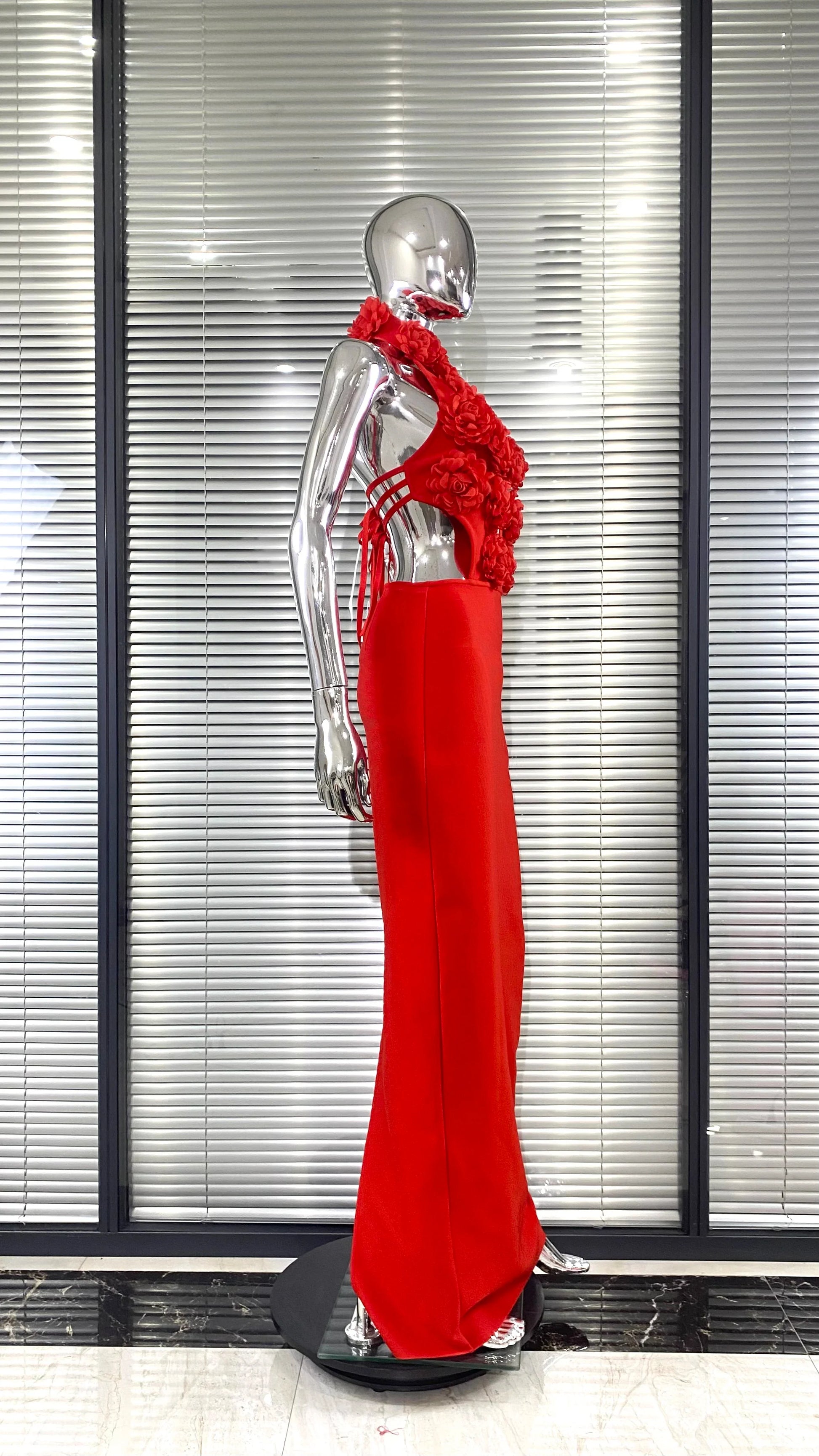 Red Color Women Sexy Halter Florals Backless Off the Shoulder Bodycon Long Dress Celebrate Nightclub Party Birthday Outfit