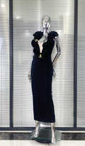 Black Color Women Sexy Backless Halter Off the Shoulder Bodycon Long Bandage Dress Florals Celebrate Nightclub Party Outfit