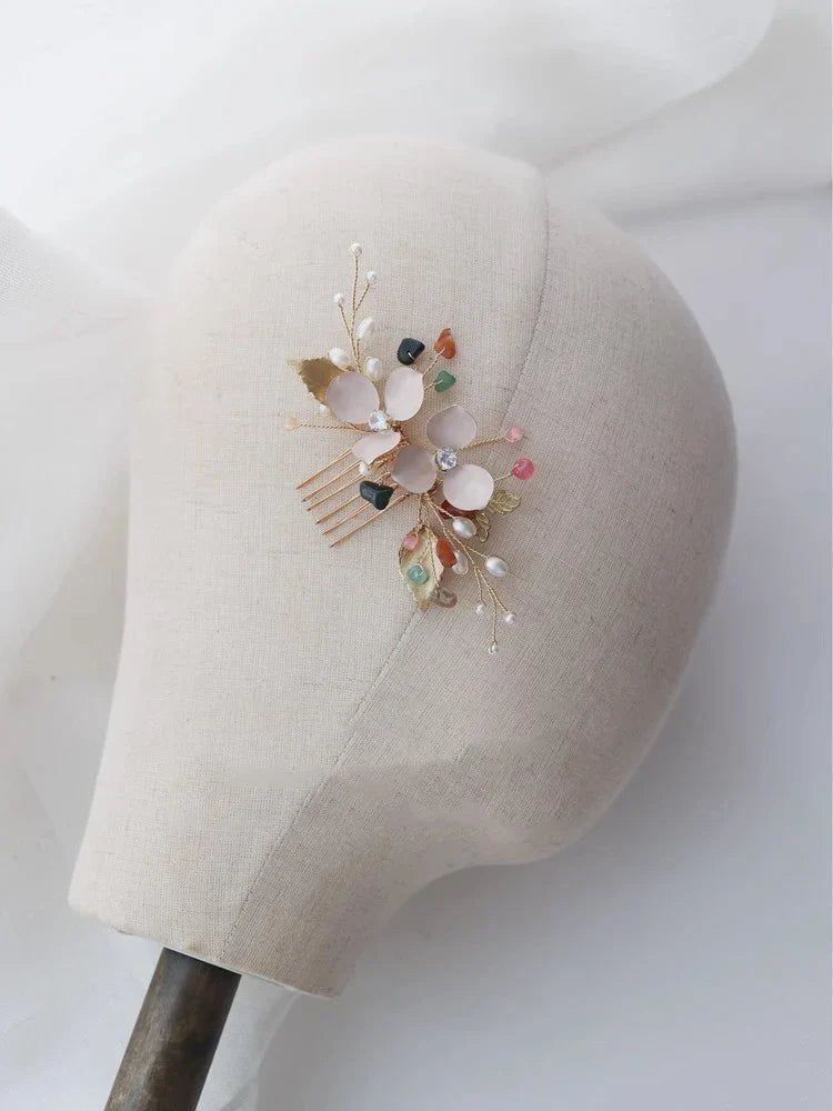Wedding Accessories Flower Leaf Hair Comb Clip Pin Pearl Crystal Hairpin For Brides Women Gold Color Head Piece Bridal Jewelry