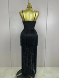Sexy Backless Green Tassel Ankle Bodycon Bandage Dress Women Celebrity Elegant Evening Club Luxury Birthday Party Outfit