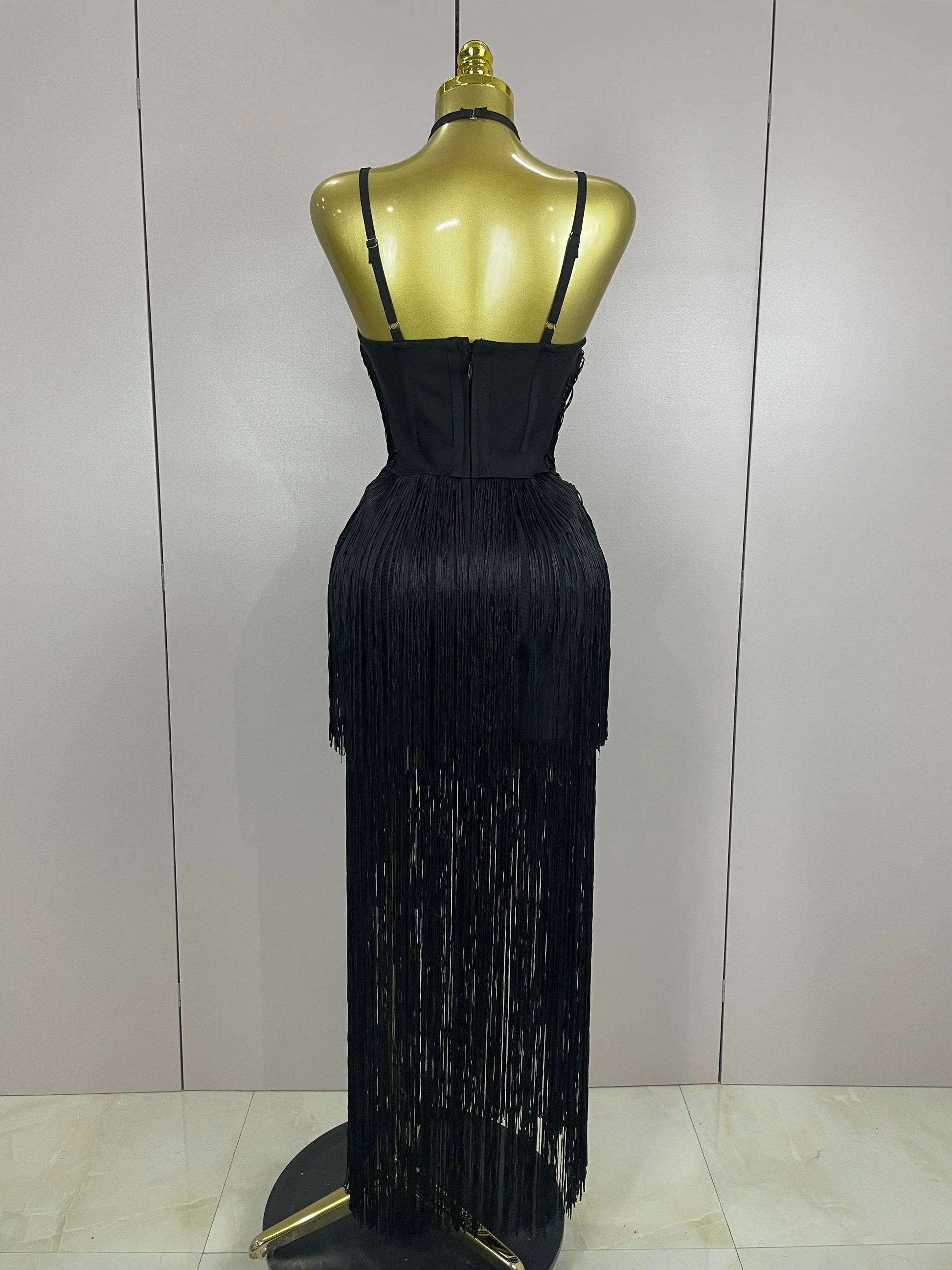 Sexy Backless Green Tassel Ankle Bodycon Bandage Dress Women Celebrity Elegant Evening Club Luxury Birthday Party Outfit