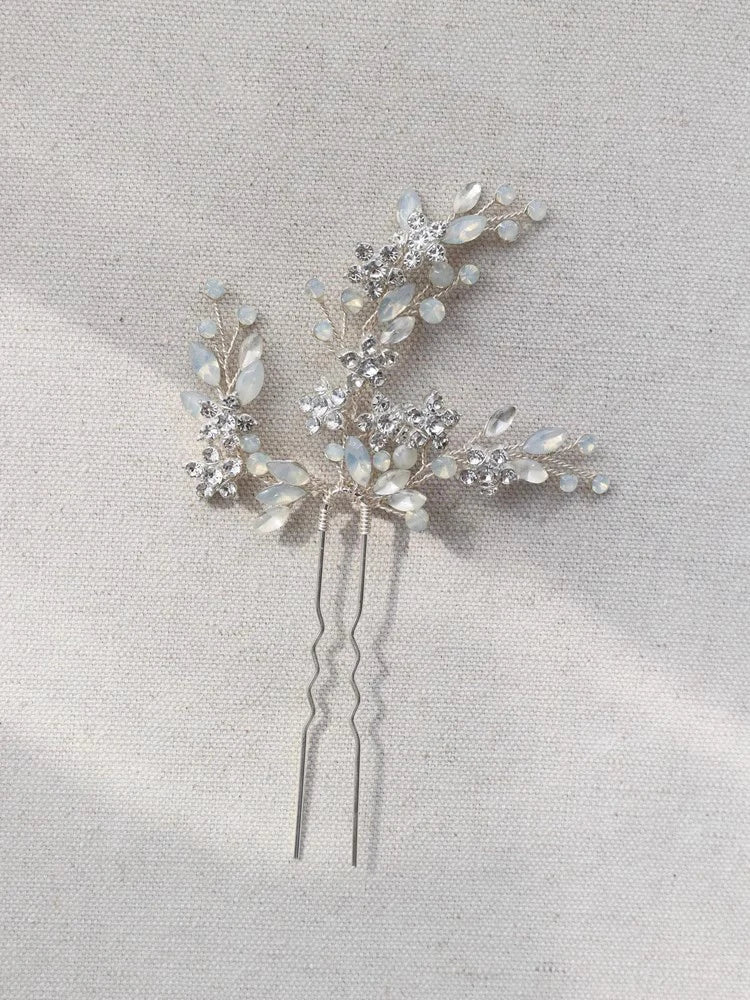 Flower Hair Clip Pin Vintage Gold Silver Color Head Piece Brides Women Opal Crystal Hairpin Wedding Accessories Bridal Jewelry 1pc silver color