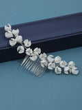 Wedding Accessories Silver Color Hair Comb Pin Porcelain Flower Head Piece For Brides Party Silver Color Hairpin Bridal Jewelry
