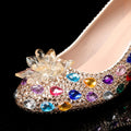 Luxury Colorful Rhinestones Wedding Women Pumps Fashion Round toe Crystal Flowers Bridal Party High heels Elegant Banquet Shoes