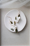 Wedding Accessories Vintage Gold Color Hair Clip Pin Pearl Hairpin For Brides Leaf Porcelain flower Head Piece Bridal Jewelry