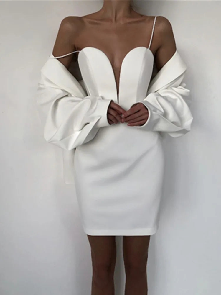 Black White Color Women Sexy Strap V-Neck Bodycon Mini Dress Sleeveless Bandage Nightclub Celebrate Party Dress