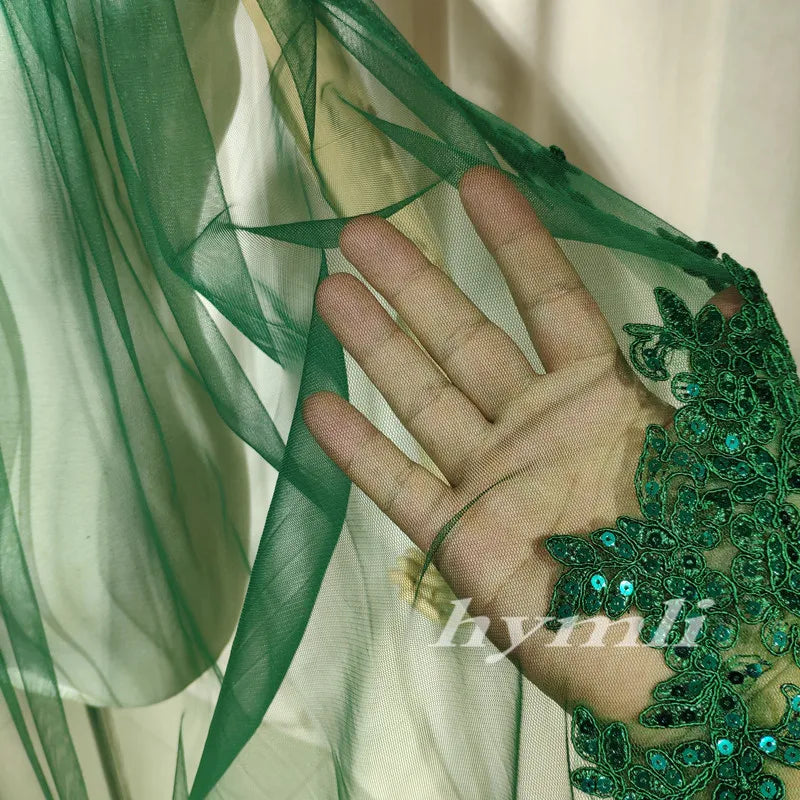 Single-Layer Dark Green Veil Sequin Lace Appliqué & Metal Comb, Personalized Choice – Distinctive Wedding Style