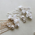 Porcelain Flower Hairpin Gold Silver Color Hair Pin Clip Women Bride Crystal Pearl Head Piece Bridal Jewelry Wedding Accessories