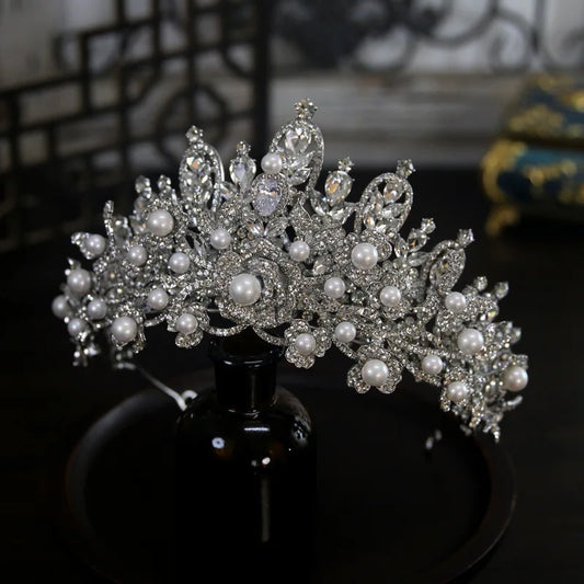 Baroque Wedding Crowns For Bride Luxury Crystal Pearl Queen Bridal Crown Tiara For Pageant Women Wedding Hair Jewerly Headdress