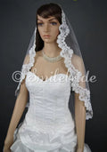 Handmade Beading Wedding Veil 1 Layer Fingertip Veil Lace Bridal Veil