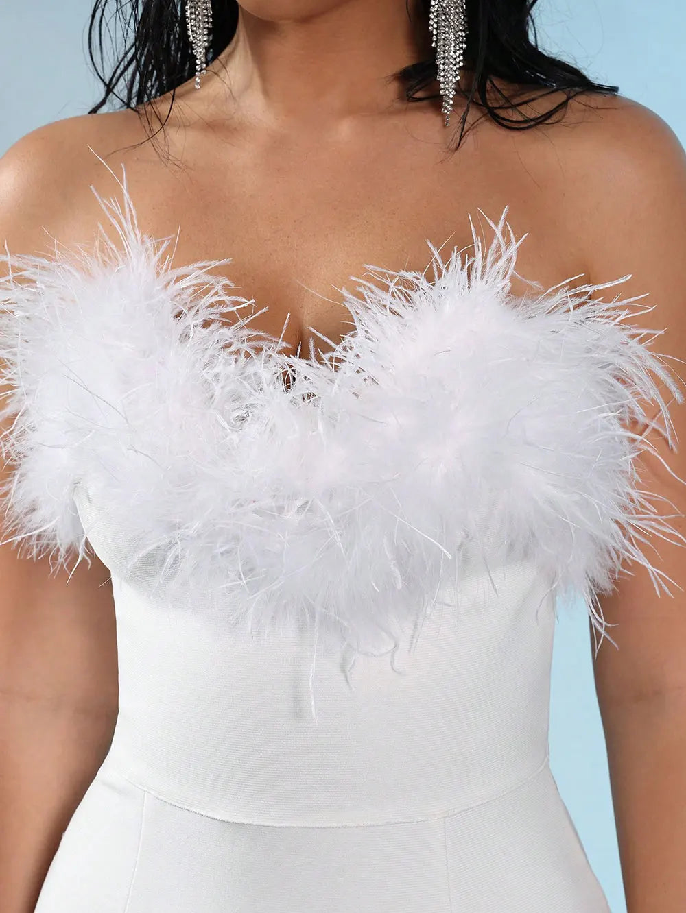 Spring Sexy Women Feather Design Bandage Dress Strapless Sleeveless Bodycon Backless Long Dress Evening Club Party Vestidos