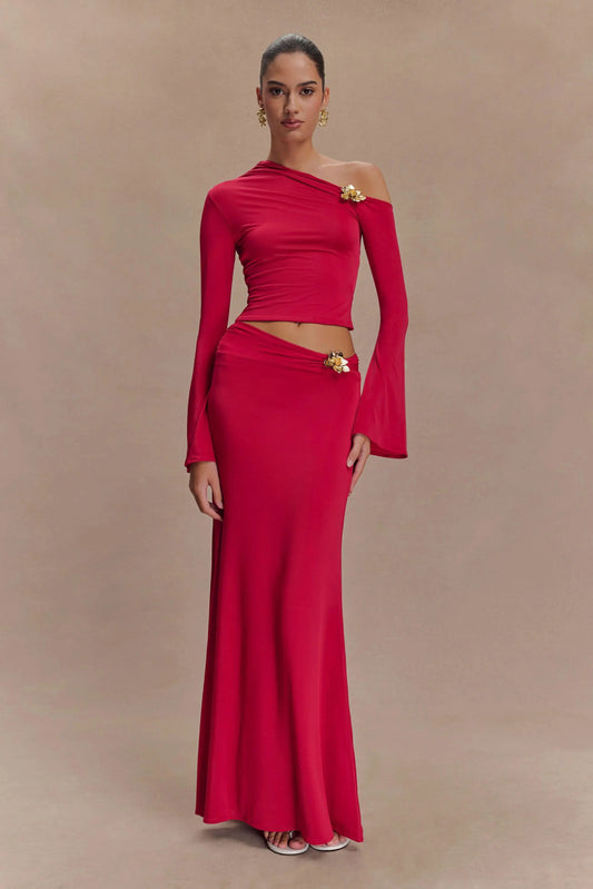 Red Skyblue Women Long Sleeve Sexy 2 Pieces Thin Bodycon Long Dress Celebrate Nightclub Party Fashion Birthday Outfit