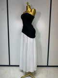 Sexy Strapless Backless Patchwork Maxi Long Bodycon Bandage Dress Celebrity Elegant Evening Party Luxury Birthday Dress