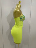 Luxury Sexy Strapless Sparkly Diamond Cut Out Bodycon Bandage Dress Women Celebrity Elegant Evening Party Birthday Outfit