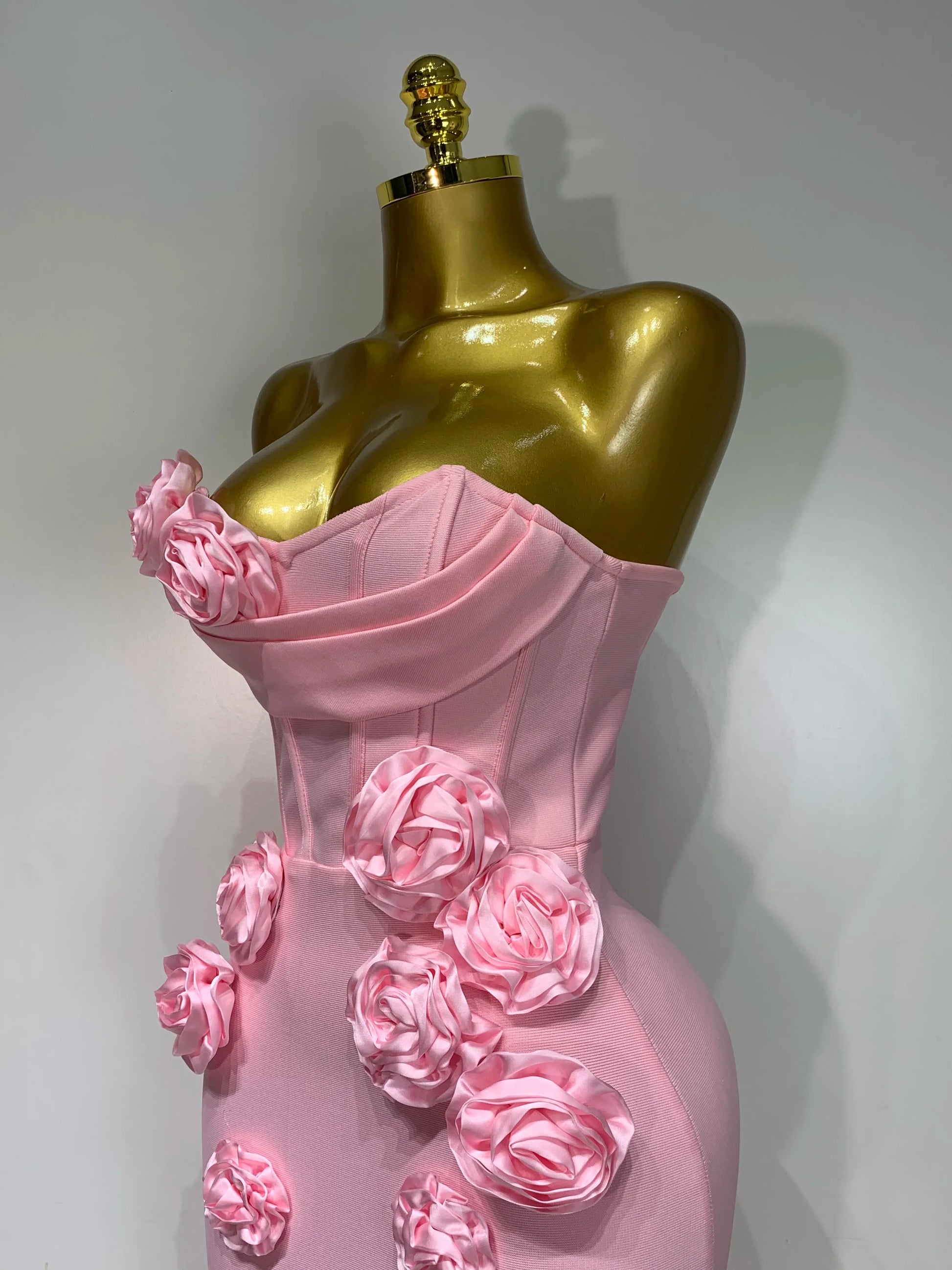 Women Celebrity Sexy Strapless Backless Flower Maxi Long Bodycon Bandage Dress Elegant Birthday Evening Club Party Dresses