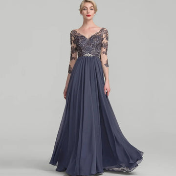 Mother Of The Bride Dress - V Neck Crystal Evening Gowns Elegant A Line Bride Party Dress Lace robes invitée mariage