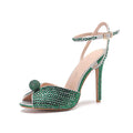 Runway style Rhinestone Sequined Peep toe Women Gladiator Sandals Summer Elegant High heels Crystal Wedding Banquet Bridal Shoes Green