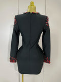 Women Celebrity Sexy Long Sleeve V Neck Rhinestone Black Bandage Dress Elegant Evening Club Luxury Birthday Party Dresses