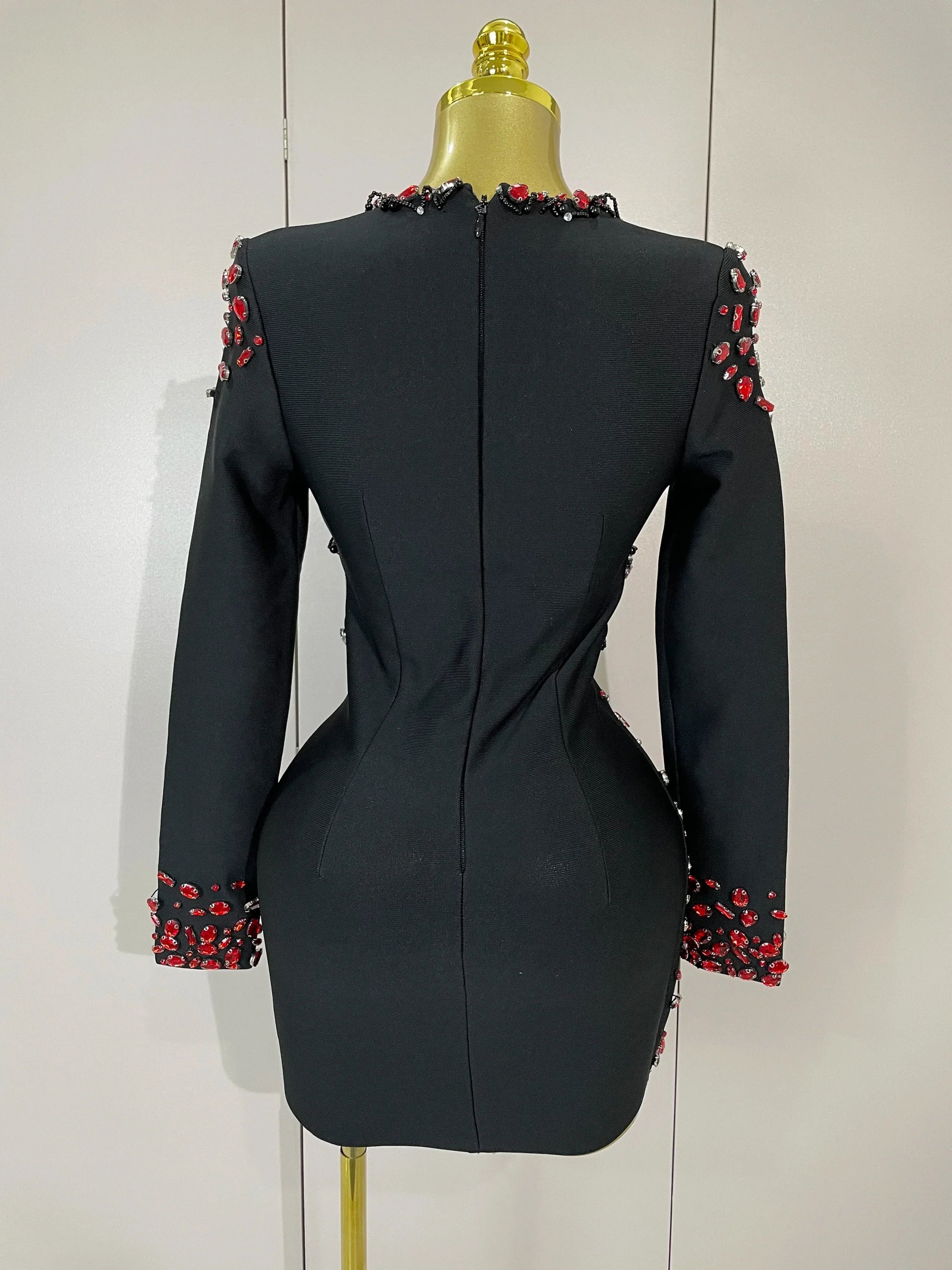 Women Celebrity Sexy Long Sleeve V Neck Rhinestone Black Bandage Dress Elegant Evening Club Luxury Birthday Party Dresses
