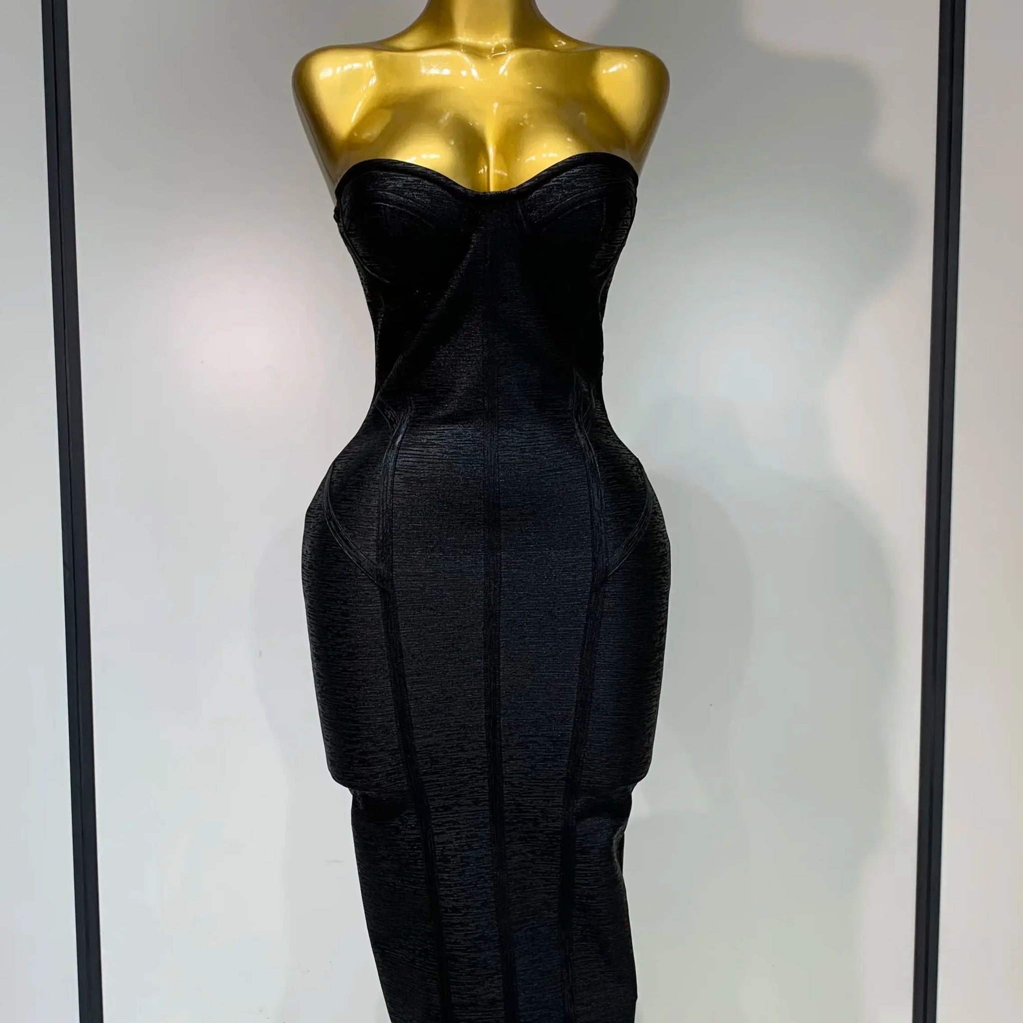 New Women Sexy Strapless Black Foil Color Bodycon Bandage Dress Fashion Celebrate Evening Party Luxury Birthday Dresses black