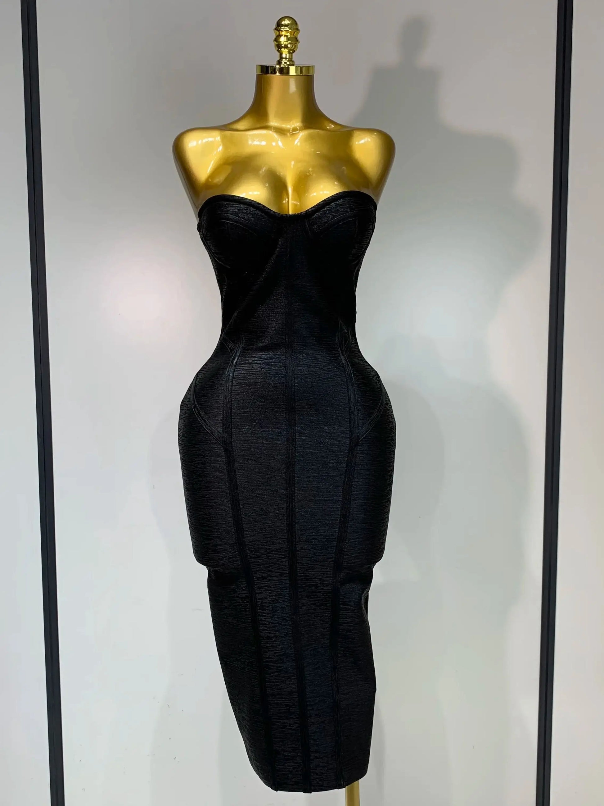 Women Sexy Gold Strapless Bodycon Bandage Dress Fashion Celebrate Evening Party Luxury Birthday Wedding Guest Dress black