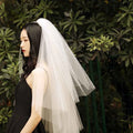 2 Layer Cut Edge Wedding Veil with Metal Comb in White ,Light Ivory 90cm