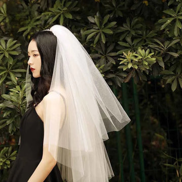 2 Layer Cut Edge Wedding Veil with Metal Comb in White ,Light Ivory 90cm