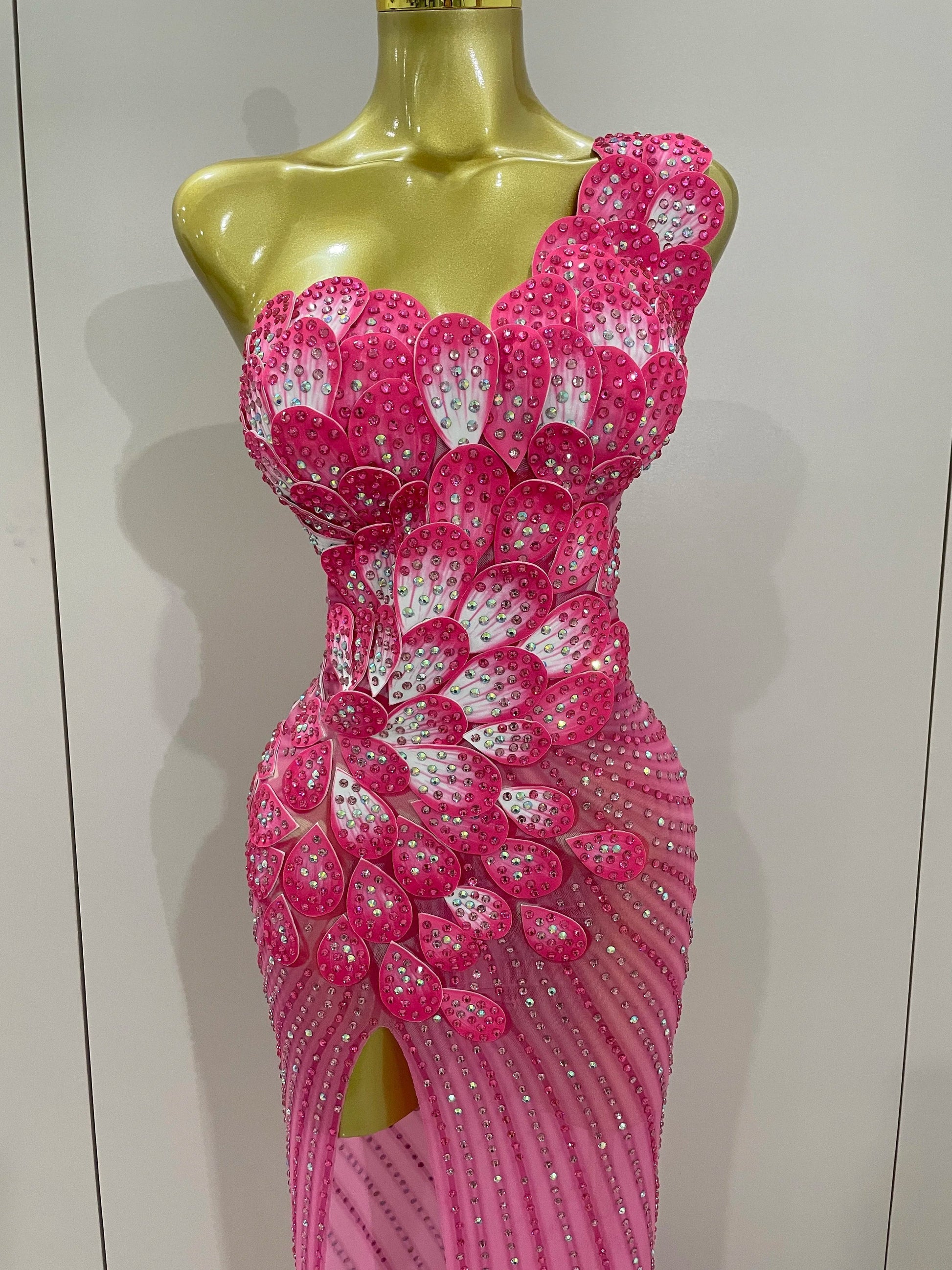 Luxury Shinning Rhinestones Flowers Sexy One Shoulder Bodycon Maxi Long Dress Women Evening Birthday Party Stage Costume