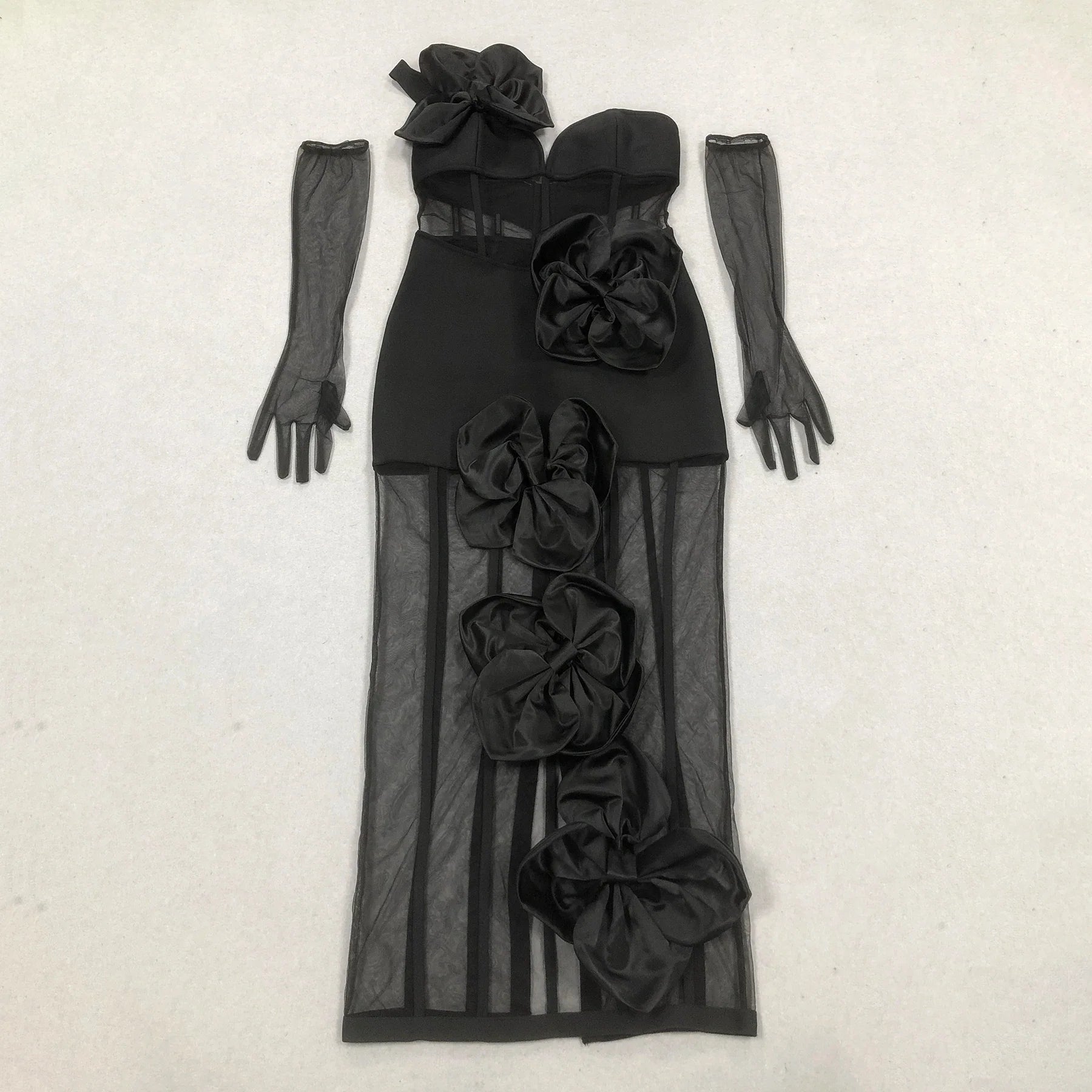 Top Quality Women Sleeveless Sexy One Shoulder Floral Mesh See Through Bodycon Bandage Long Dress Celebrate Nightclub Party Wear