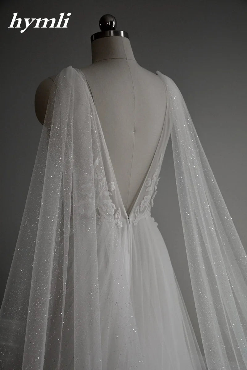 Glitter Tulle Wings Wedding Veil Cathedral Bridal Cape Veil