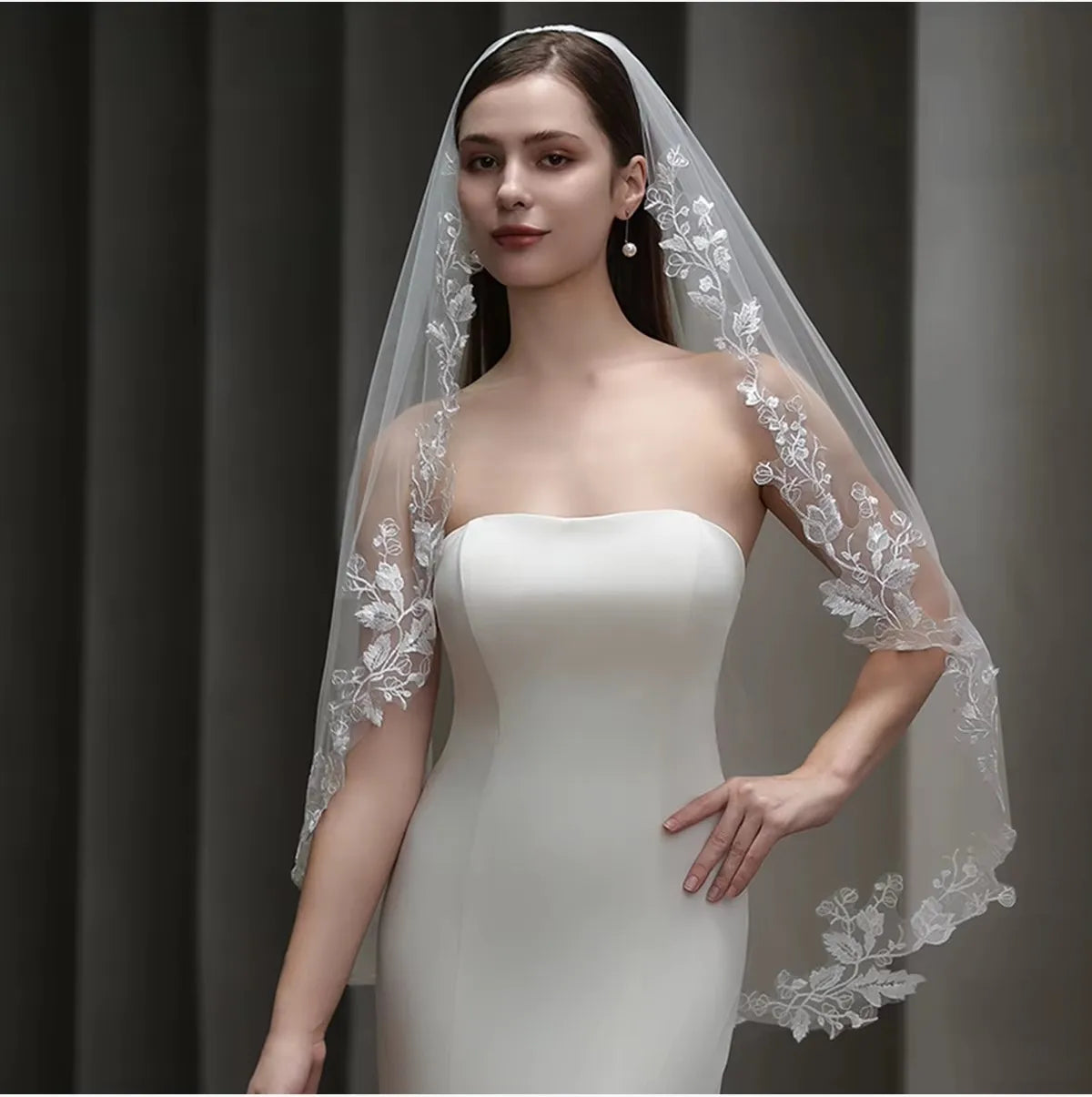 White Bridal Veil Leaf Lace Wedding Veils For Brides Evening Dinner Party Dress Women Girl Gifts Hair Accessories Jewelry