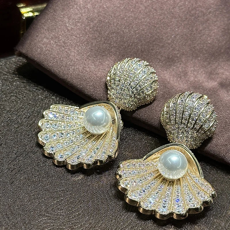 Gold Color Pearl AAA Zircon Bridal Earrings CZ Cubic Zirconia Wedding Earring For Brides Accessories Women Birthday Gift Jewelry a