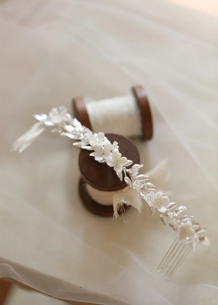 Wedding Accessories Long Hair Comb Pin Porcelain Flower Hairpins For Brides Women Leaf Headband Headpieces Bridal Jewelry