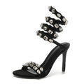 Star style Luxury Crystal Embellished Wraparound Women Sandals Stiletto High heels Gladiator Sandals Summer Wedding Prom Shoes Black