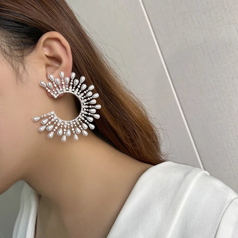 High Quality Zircon Bridal Earrings Big Pearl Zirconia Wedding Earring For Brides Accessories Women Evening Party Dress Jewelry