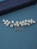 Wedding Accessories Silver Color Hair Comb Pin Porcelain Flower Head Piece For Brides Party Silver Color Hairpin Bridal Jewelry a