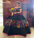 Black Mexican Quinceanera Dresses Charro Vestidos De 15 Xv Anos Satin Vestio De Novias Off Shoulder Halloween Costume Customized black