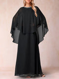 Elegant A-Line Long Evening Dress Chiffon Ruched Shawls Scoop Neck Floor-Length Mother of the Bride Dress 2025 Free Customized Black CHINA