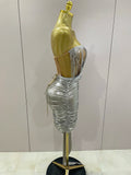 Shiny Silver Sequin Tassels Mini Dress 2-piece Set Women Evening Birthday Party Club ShootPhoto Stage Costume