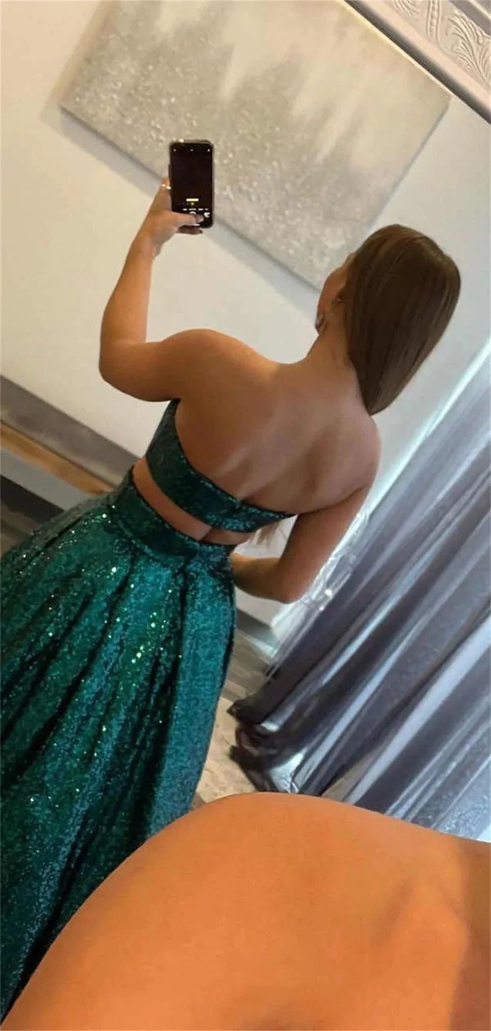 Glitter Dark Green فساتين الحفلات Sexy Strapless Party Dress Glitter Evening Dresses Shiny A-line Prom Dress