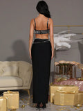 Sexy Women's Nail Bead Design Bandage Dress Strapless Sleeveless Bodycon Backless Long Dress Cocktail Dinner Dress Vestitos