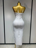 Sexy Sling Backless Crystal Diamonds Chain Bodycon Bandage Dress White Elegant Evening Club Luxury Birthday Party Dresses