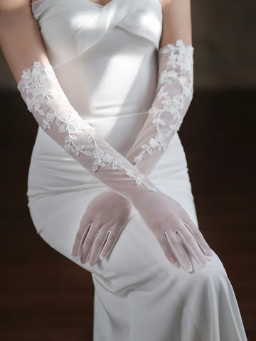 Lace Short Long Bridal Gloves Flower Wristband Wedding Glove For Women Girl Party Evening Dress Jewelry Brides Accessories a