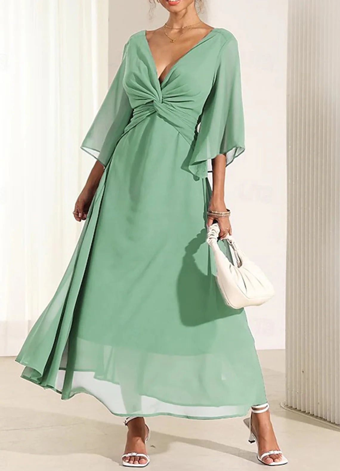 Sexy Chiffon A-Line Prom Gown Elegant Mother of the Bride Dress Ankle Length Pleated Solid Color Plus Size 2025 Free Customized Sage Green