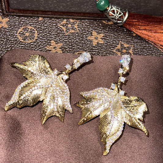 Gold Color AAA Zircon Bridal Earrings Leaf CZ Cubic Zirconia Wedding Earring For Bride Women Accessories Jewelry Birthday Gift