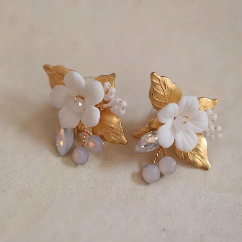 Porcelain Flower Hair Comb Pin Clip Leaf Head Piece For Brides Bridesmaids Crystal Hairpins Wedding Accessories Bridal Jewelry f